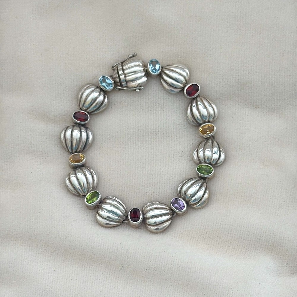Elegant Silver Bracelet with Multicolor Gemstones